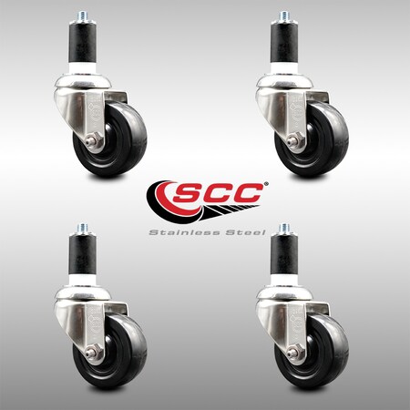 Service Caster 3 Inch 316SS Hard Rubber Wheel Swivel 1-5/8 Inch Expanding Stem Caster Set SCC SCC-SS316EX20S314-HRS-158-4